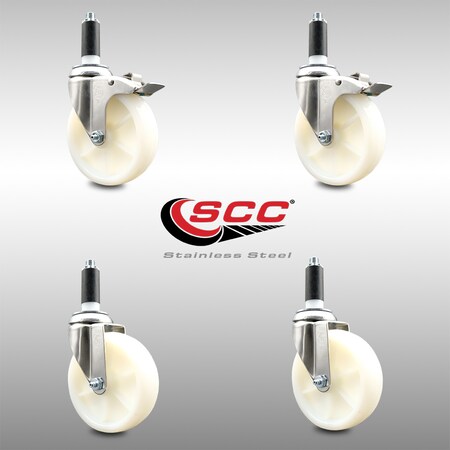 Service Caster 5 Inch 316SS Nylon Swivel 1-1/8 Inch Expanding Stem Caster Lock Brake SCC, 2PK SCC-SS316TTLEX20S514-NYS-2-S-2-118